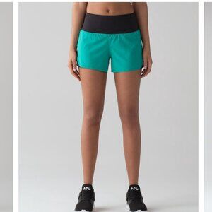 Lululemon Smooth Stride Short Viridian Green Black Women's 8 Workout Athletic